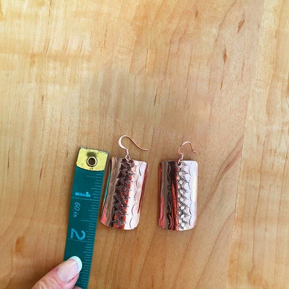 Textured Copper Rectangular Shape Earrings - Picture 4 of 4